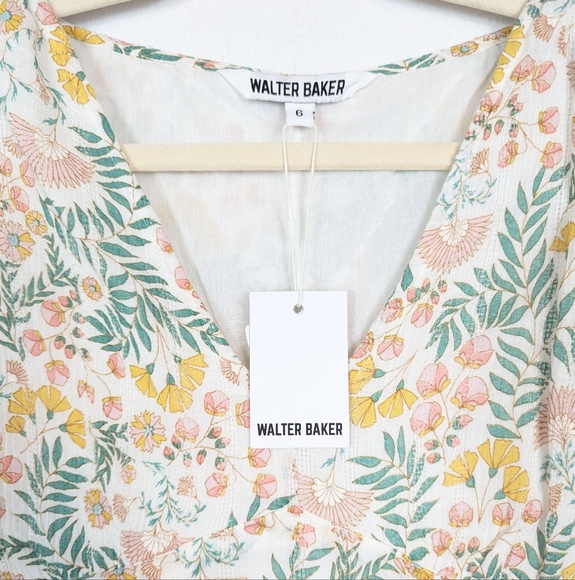 NWT Walter Baker Ecru Josie Floral Print Cotton Mini Dress Size 6 - Picture 8 of 9
